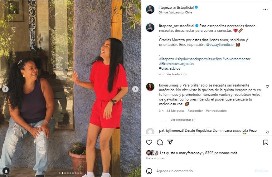Lita Pezo se tomó unos días en Chile junto a Eva Ayllón. (Instagram)