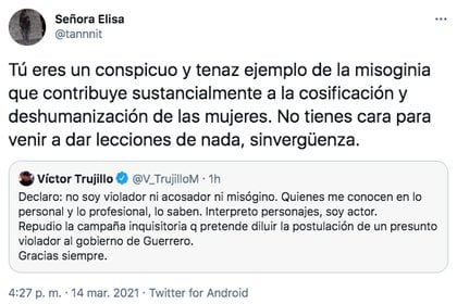 Usuarios en redes sociales criticaron la respuesta de Víctor Trujillo tras recibir señalamientos por actitudes sexistas en sus programas (Foto: captura de pantalla / Twitter@tannnit)