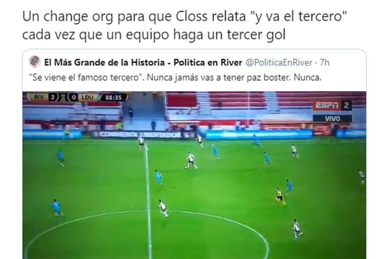 Mariano Closs relató el “famoso tercero” de River y los hinchas llenaron de memes las redes