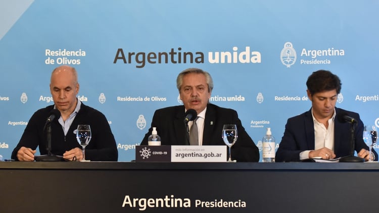Horacio Rodríguez Larreta, Alberto Fernández y Axel Kicillof