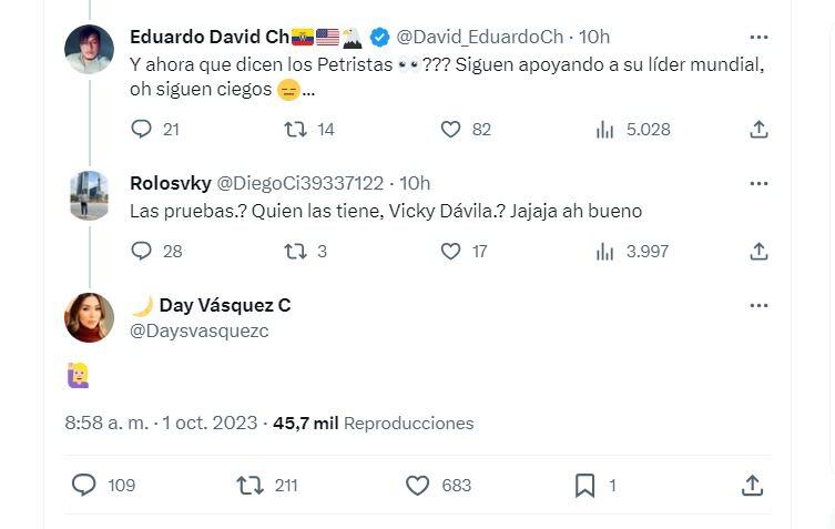 Con un mensaje en la red social X (Twitter), la exesposa de Nicolás Petro, Daysuris Vásquez, indicó que ella sí tiene cómo confirmar todo lo revelado por el hijo del presidente - crédito @daysvasquezc/X