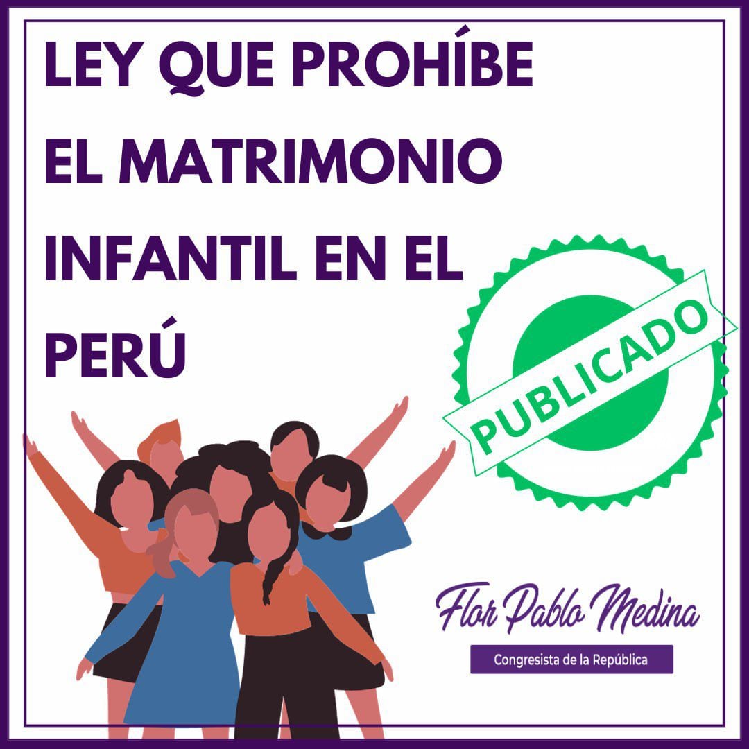 La congresista Flor Pablo celebró la oficialización de la ley que prohíbe el matrimonio infantil en Perú.