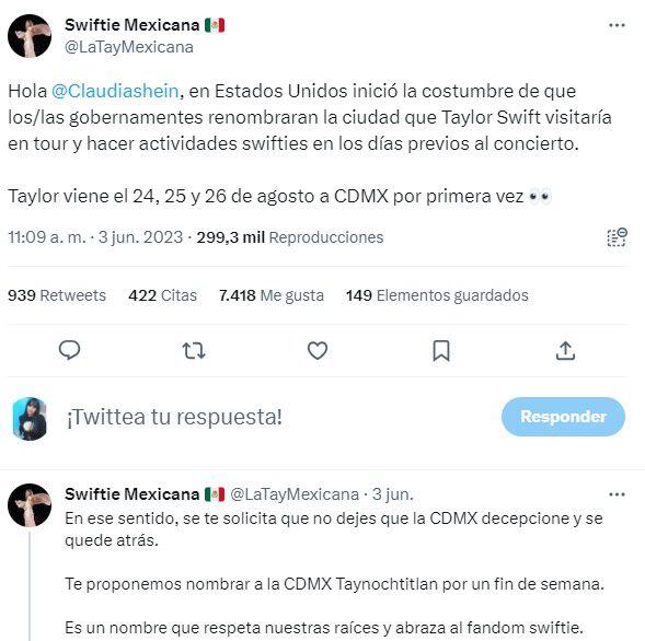 ¿De Tenochtitlán a Taynochtitlán? La propuesta divertida para recibir a Taylor Swift en México (@LaTayMexicana)