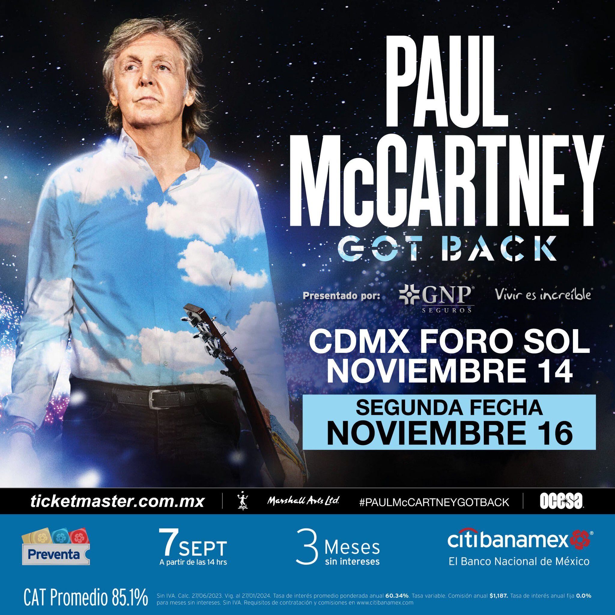 Paul McCartney, el ex Beatle, deleitará a sus fans mexicanos con dos emocionantes conciertos en noviembre (Ocesa)