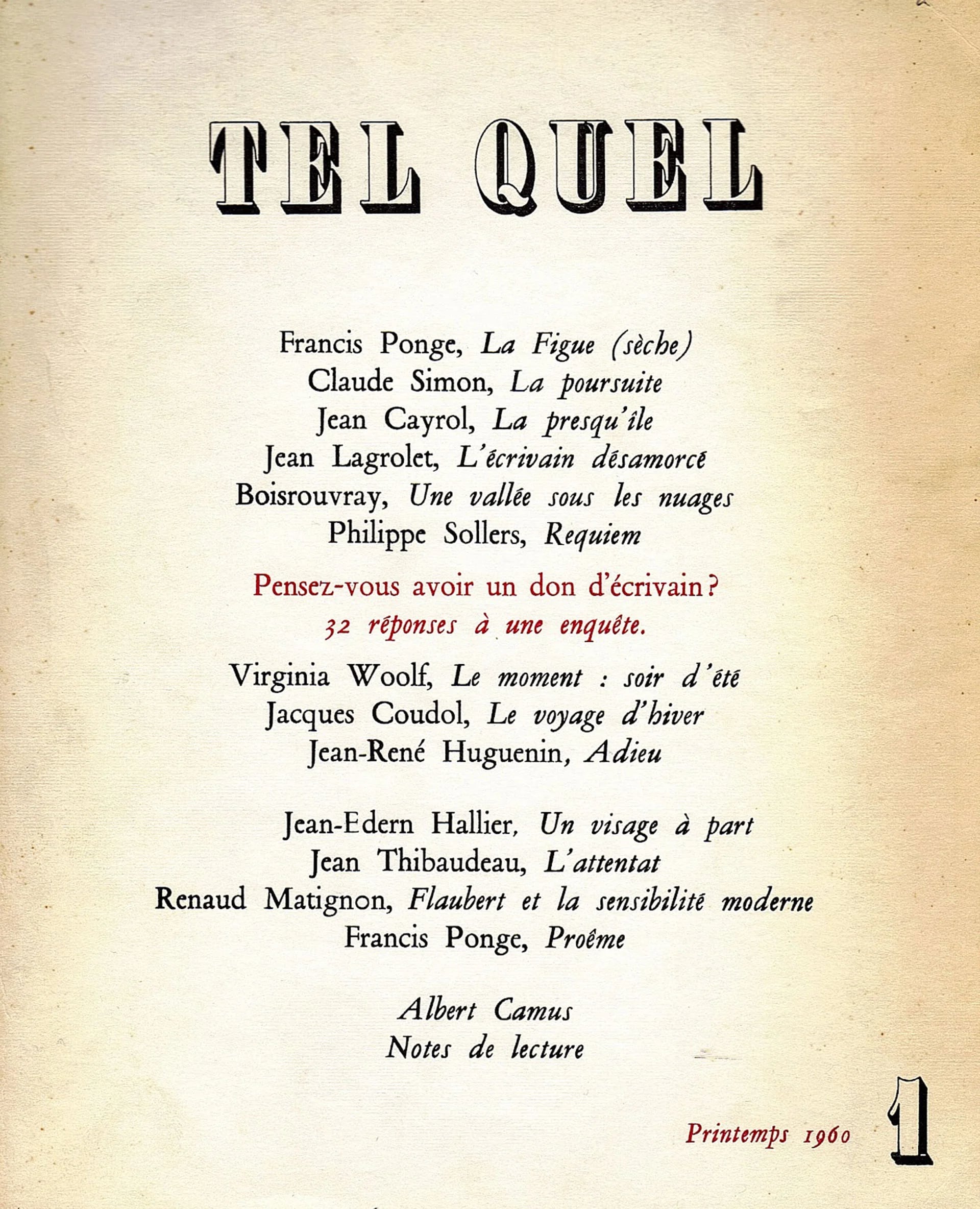 Número inicial de la revista “Tel Quel” (primavera, 1960)