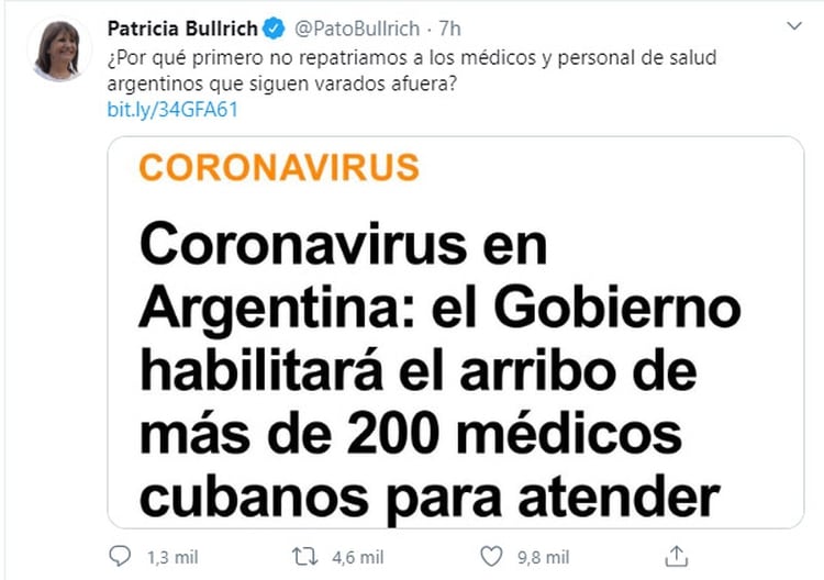 El tuit de Patricia Bullrich