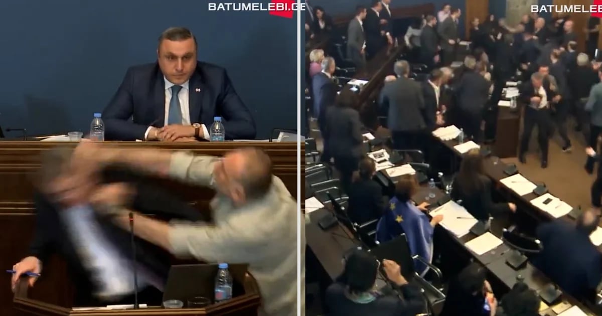 Fight in the Georgian parliament over the “foreign influence” bill.