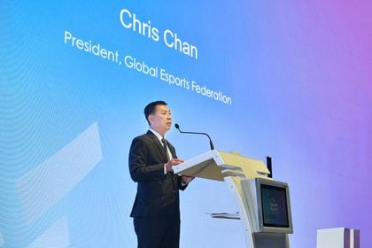 Chris Chan, presidente de Global Esports Federation en su lanzamiento global.