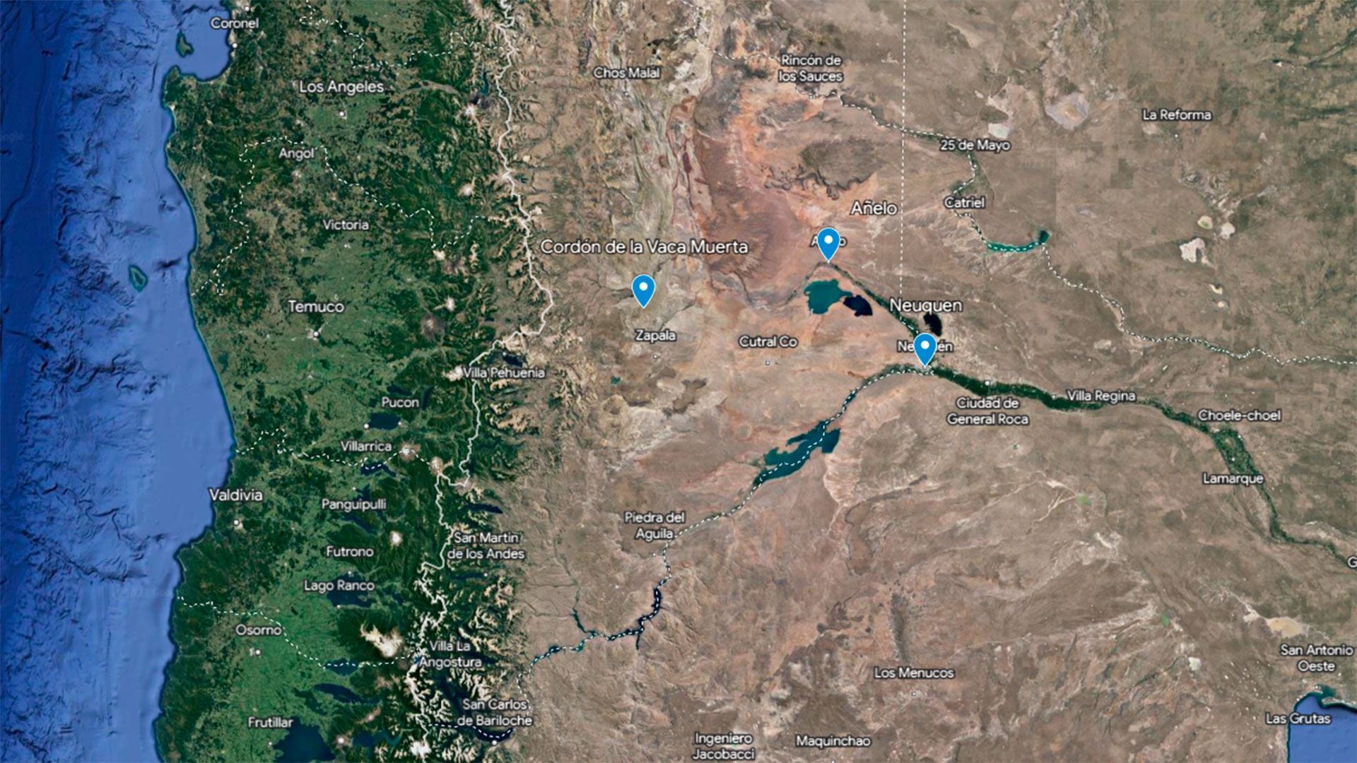 Mapa de la zona de desarrollo en la provincia de Neuquén