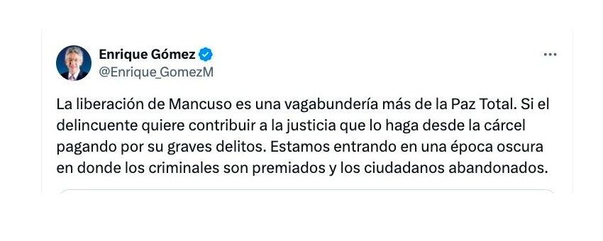 Enrique Gómez sobre decisión de jueza a favor de Salvatore Mancuso