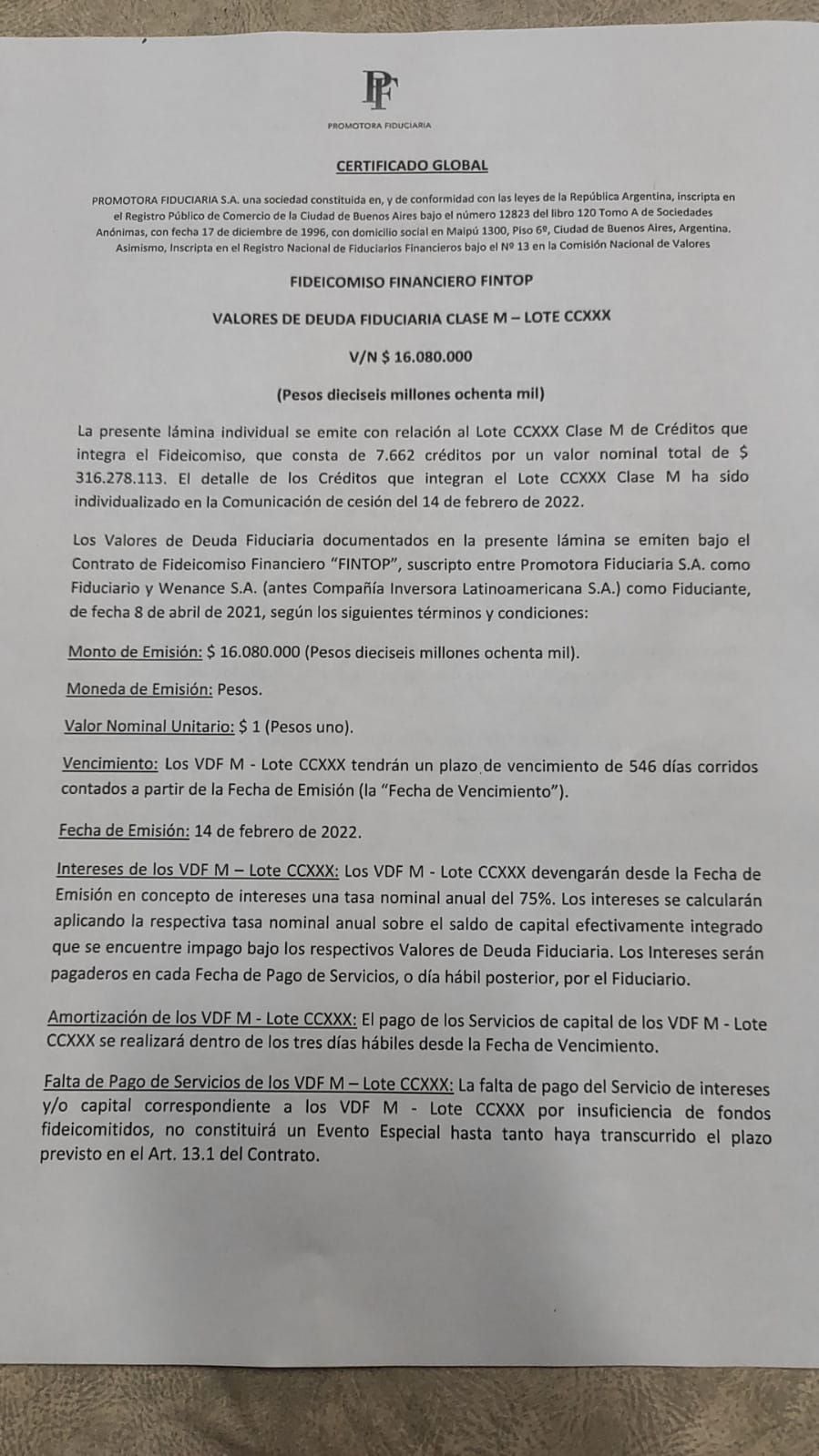 El documento madre del fideicomiso Fintop de Wenance, investigado por la Justicia