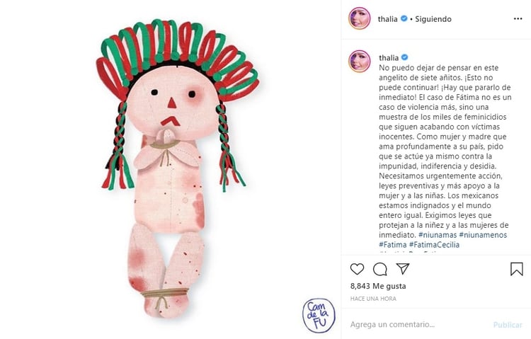 Mensaje de Thalía por el caso Frida (Foto: Instagram)