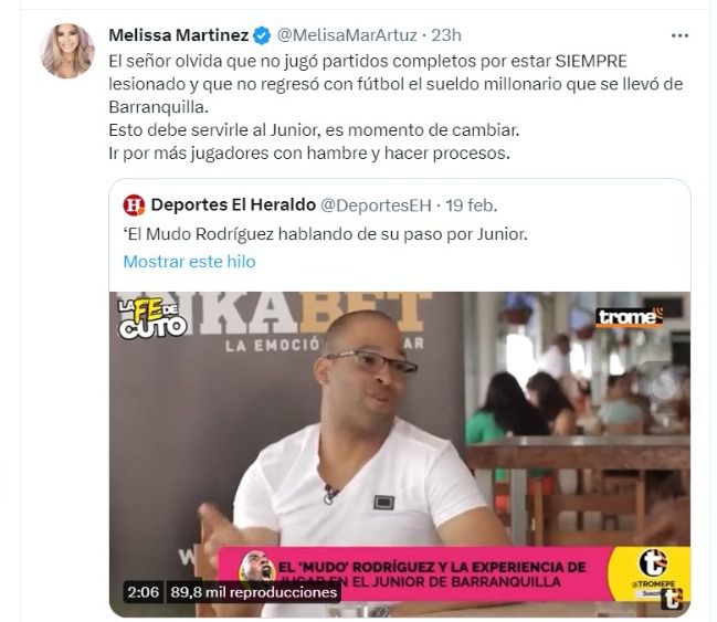 Melissa Martínez se despachó contra el Mudo Rodríguez