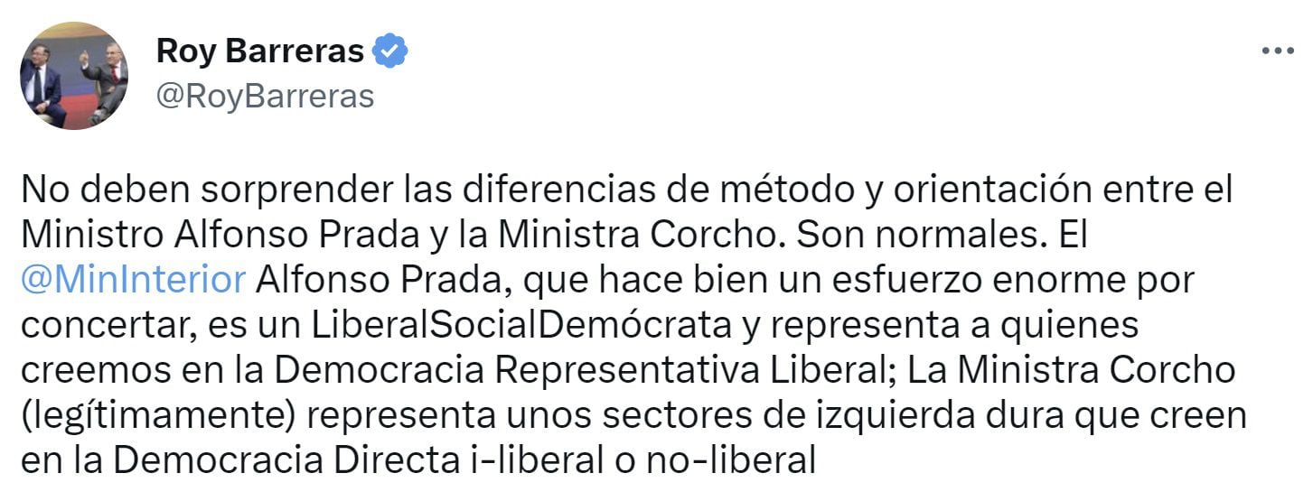 Roy Barreras cuestiona el método político de Carolina Corcho