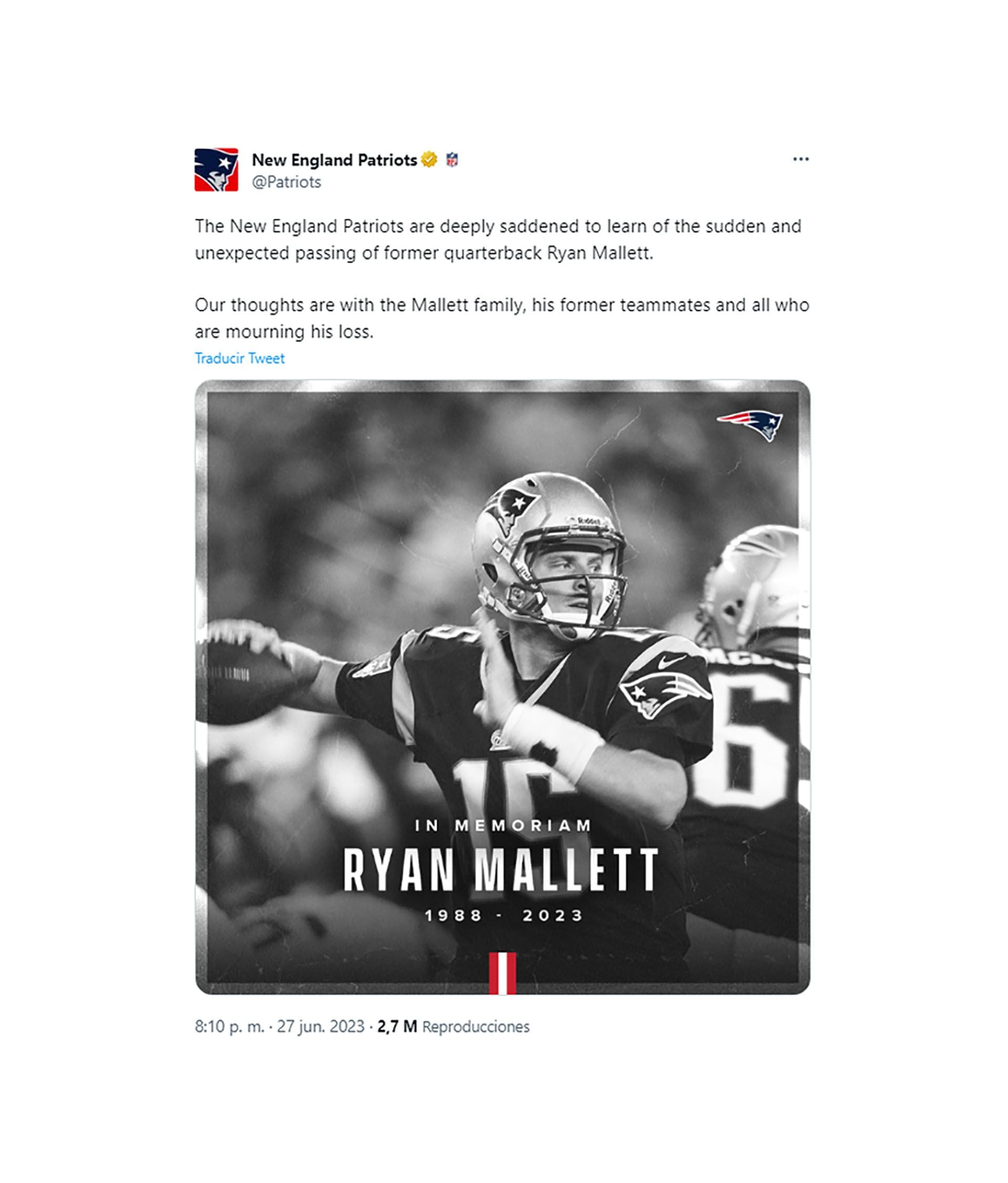 Muere Ryan Mallett captura tuit