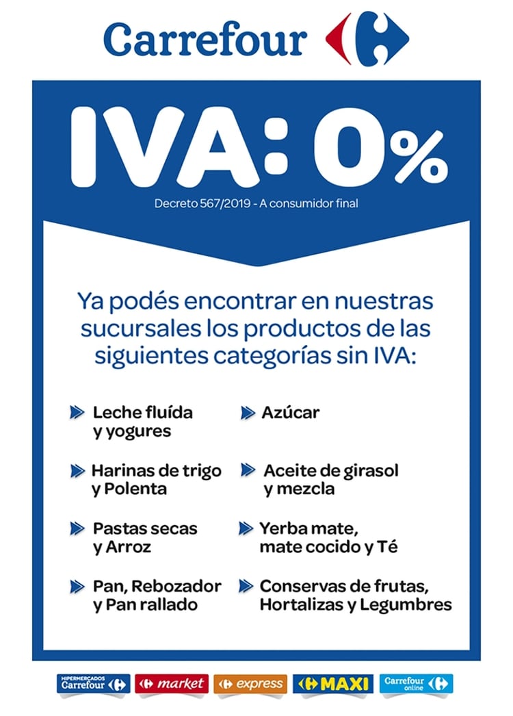 Así anunciaba hoy la cadena Carrefour la eliminación del IVA.