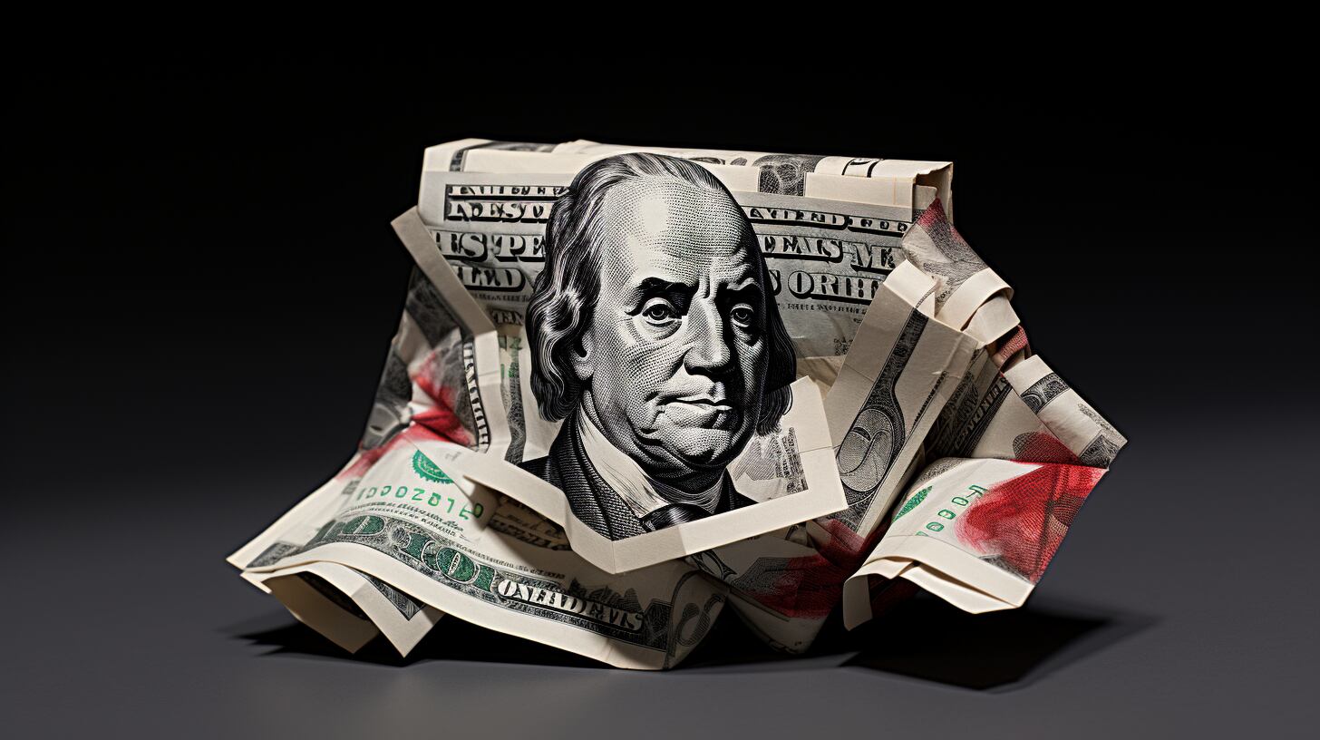 Abstracción de papel plegado con dólares y busto de Benjamin Franklin. Dólares, dólar, cambio, moneda, ahorro, economía, política, inflación (Imagen ilustrativa Infobae)