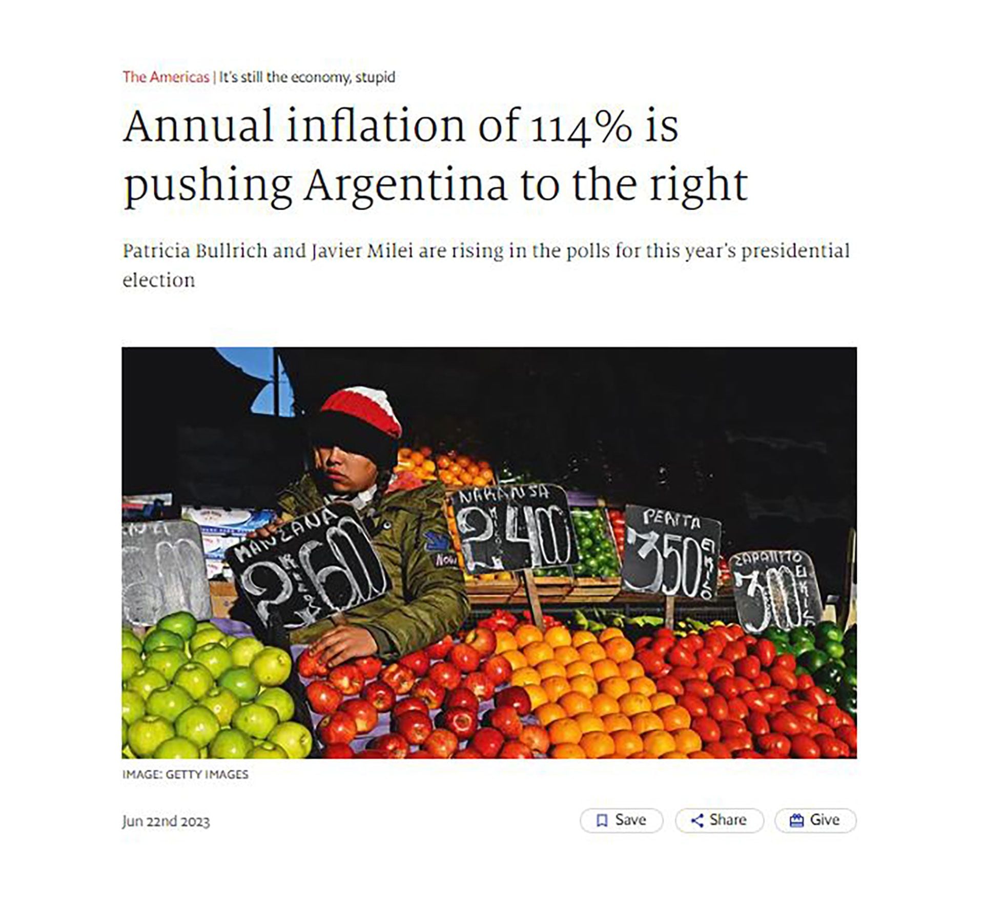 Economist Inflación Bullrich Milei