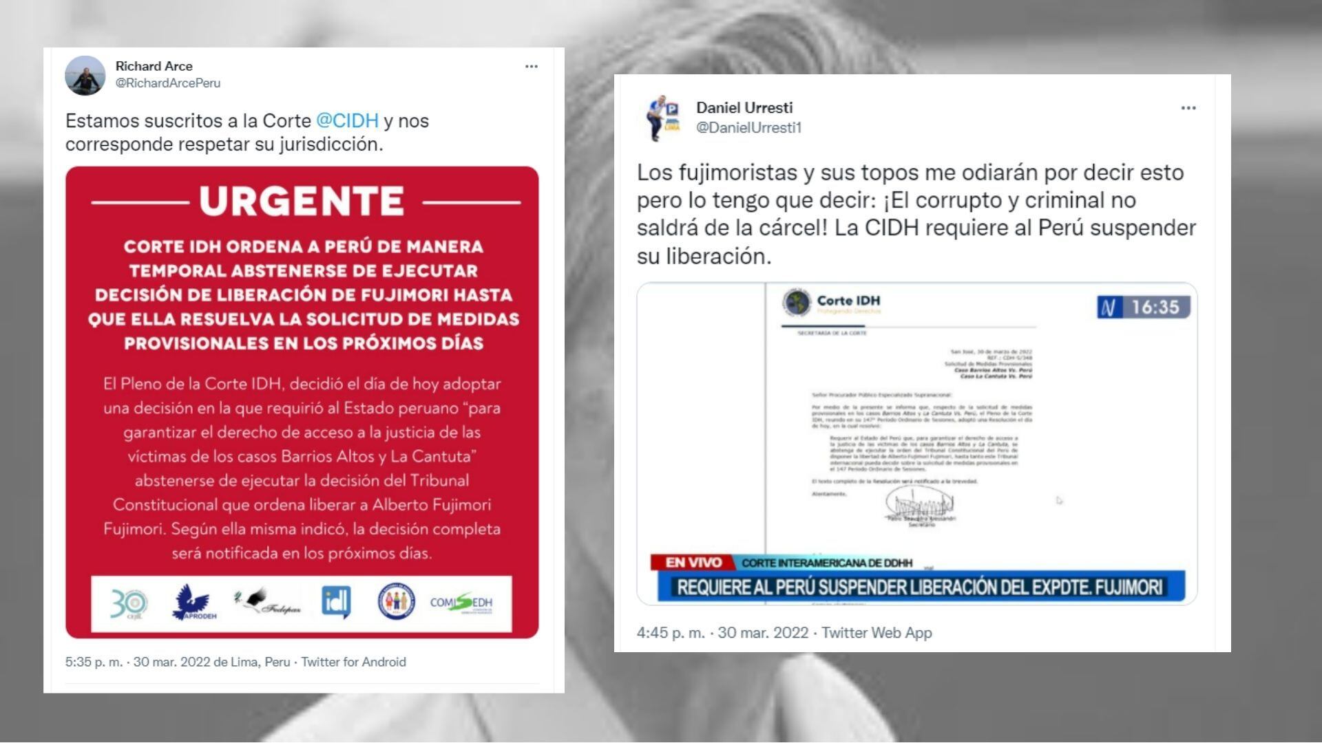 阿尔贝托·藤森的释放被美洲人权委员会逮捕。