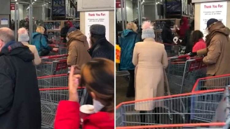 En el Costco de Croydon, al sur de Londres, los vendedores rocían con desinfectantes a las personas antes de entrar al establecimiento. (Foto: Captura de pantalla)