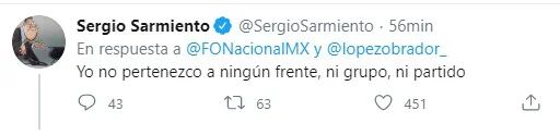 También el columnista Sergio Sarmiento rechazó pertenecer a un frente de oposición