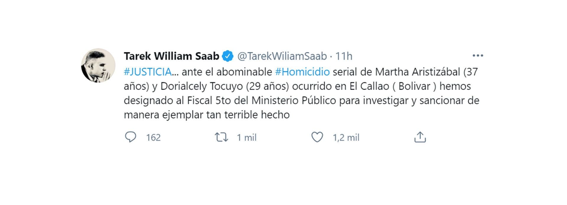 El tuit del fiscal Tarek Saab