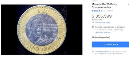 Moneda Octavio Paz. (Foto: Mercado Libre)