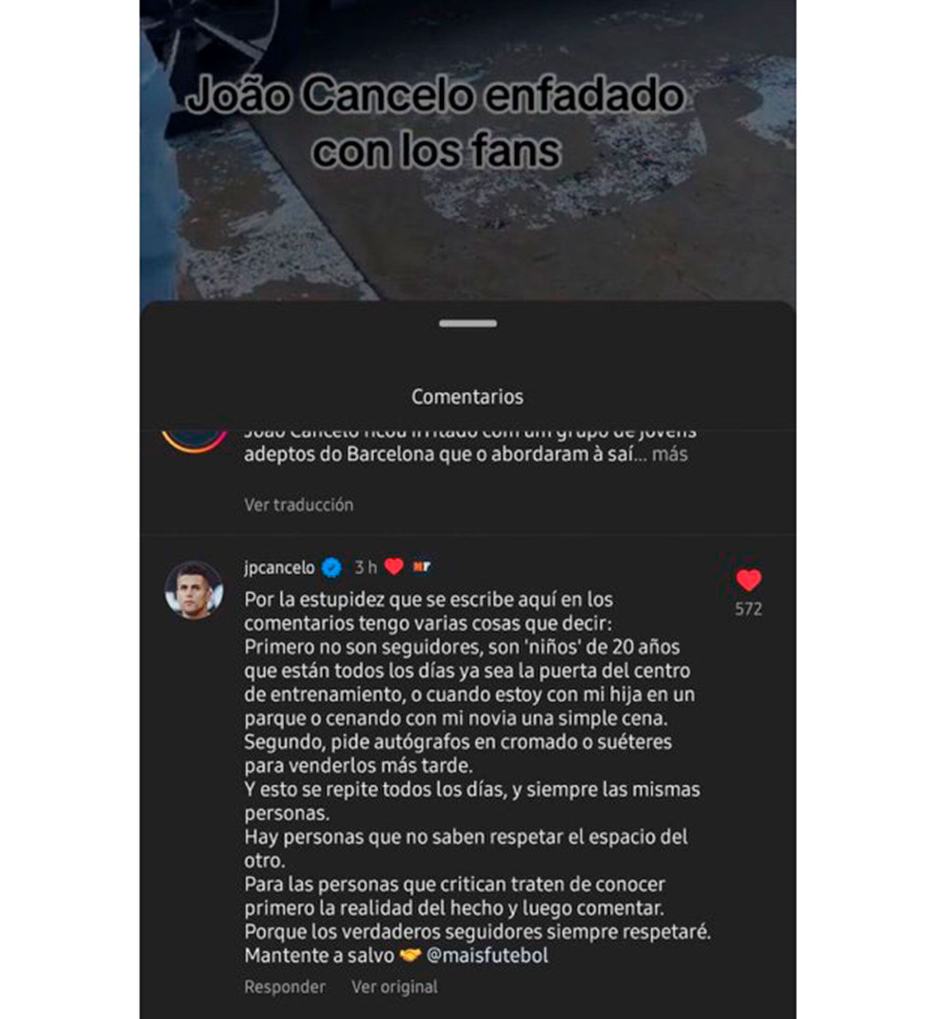 La respuesta de Joao Cancelo al ser criticado por su actitud con unos fanáticos del Barcelona.