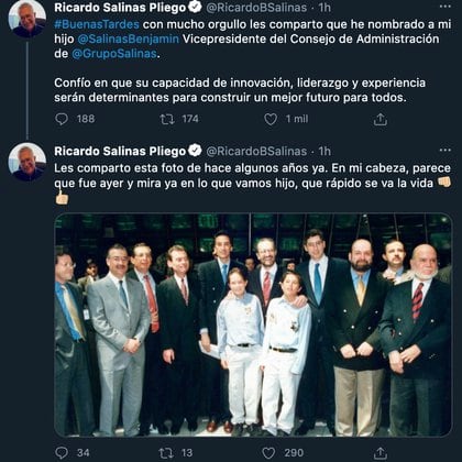 Ricardo Salinas Pliego dio a conocer a través de sus redes sociales, el nombramiento de su hijo Benjamín Salinas Sada (Foto: Twitter@RicardoBSalinas)