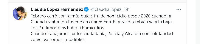 Claudia López sobre la tasa de homicidio en Bogotá