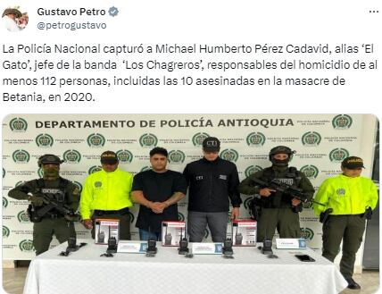 Gustavo Petro reportó la captura de alias El Gato en sus redes sociales - crédito @petrogustavo/X