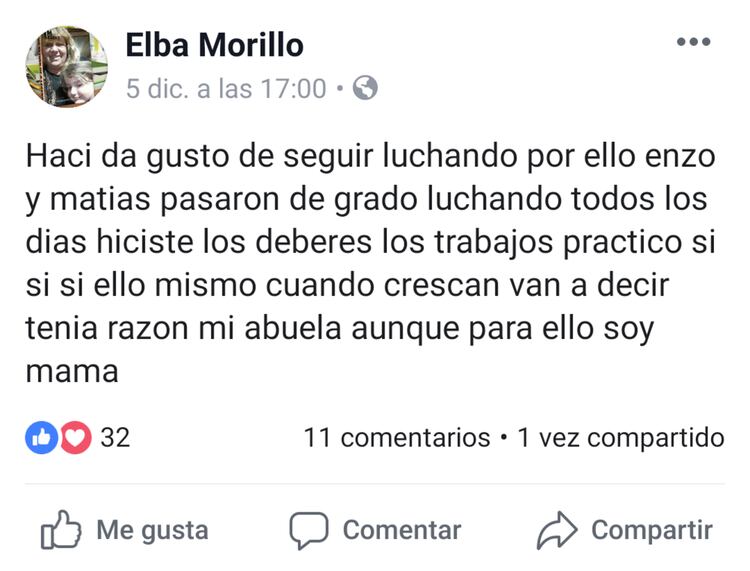 El posteo de Elba en Facebook