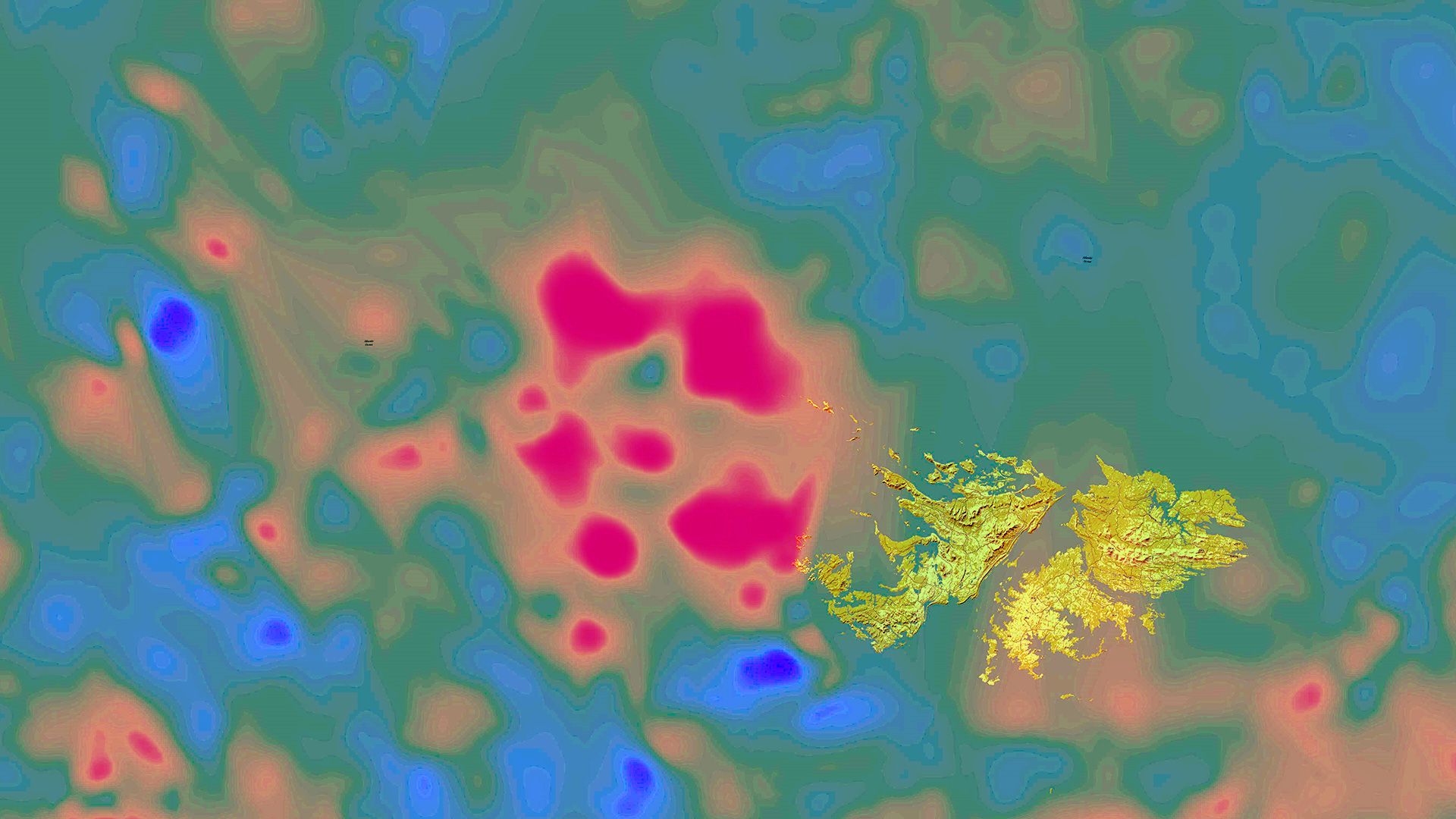 La anomalía magnética que Rocca bautizó como "Rosa de las Malvinas" coincide con el lugar del cráter situado bajo el agua