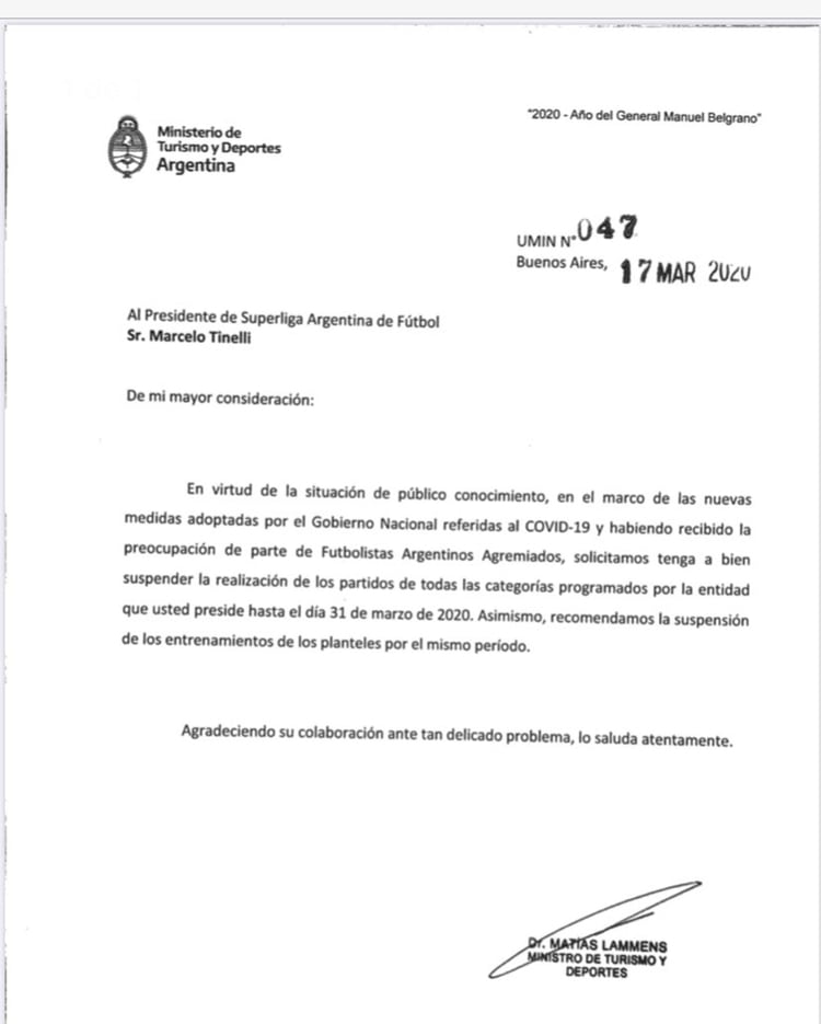 La carta de Matías Lammens a Marcelo Tinelli