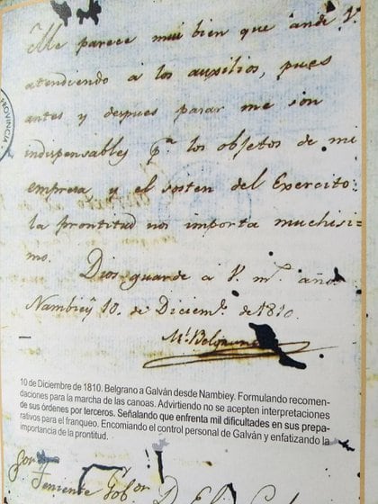 Facsímil de una de las cartas de Belgrano reproducidas en el Epistolario
