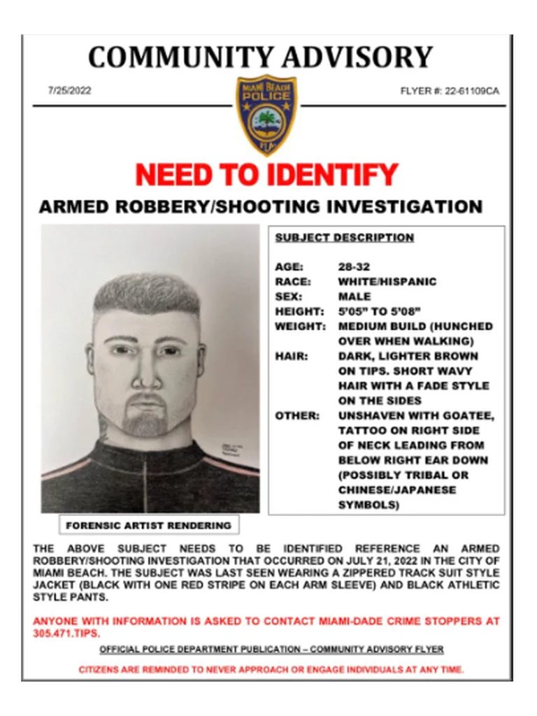 El identikit del agresor que distribuyó la Policía de Miami Beach