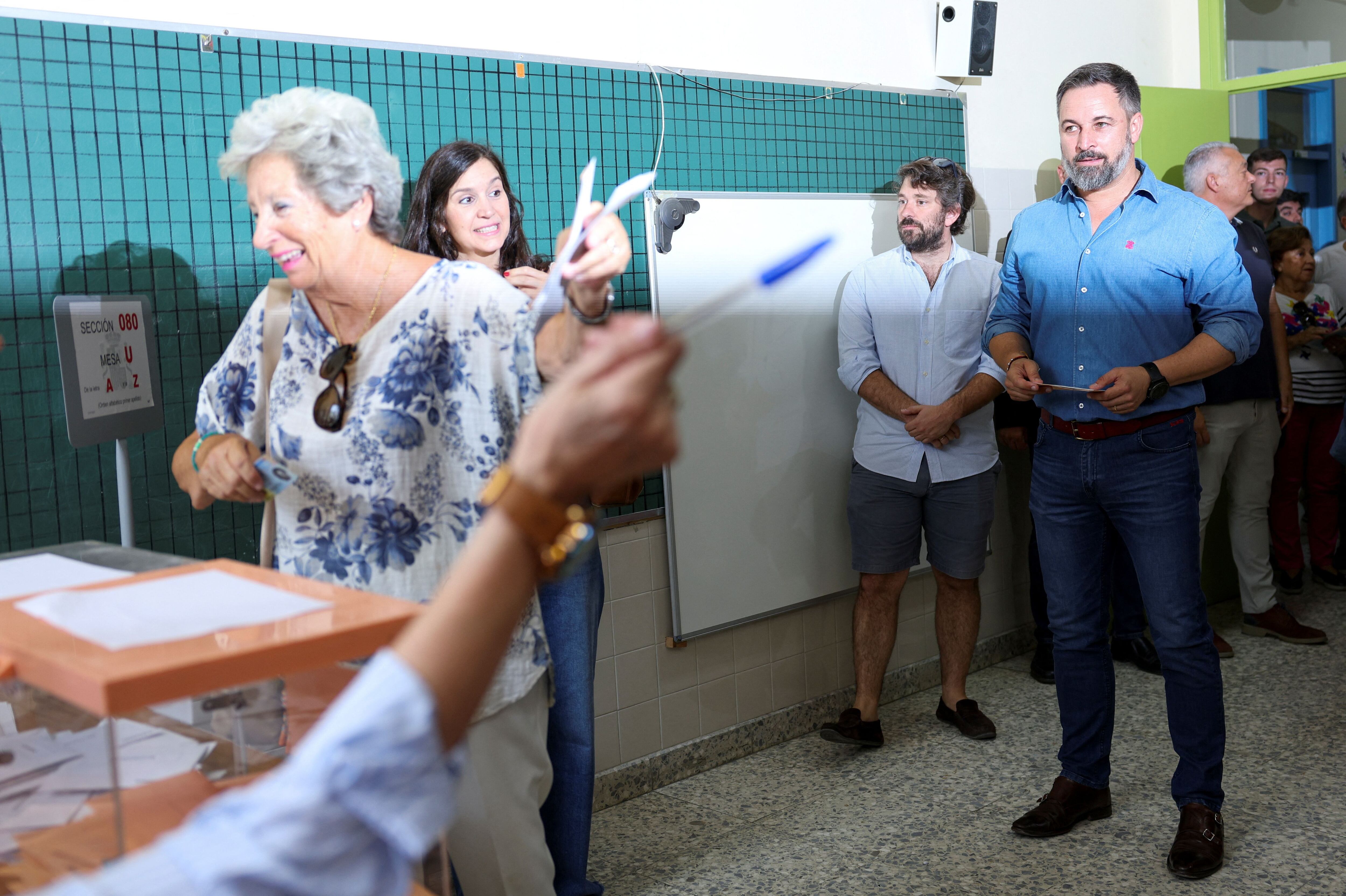 Spain's far-right Vox party leader Santiago Abascal waits to vote during the general snap election in Madrid, Spain, July 23, 2023. REUTERS/Violeta Santos Moura