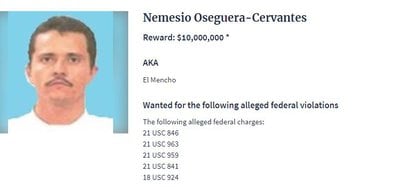 La ficha de búsqueda de Nemesio Oseguera Cervantes, "El Mencho", líder del CJNG (Foto: DEA.gov)