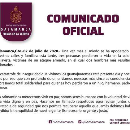 El Gobierno de Salamanca, Guanajuato informó sobre la muerte de tres trabajadores de Pemex (Foto: Gobierno de Salamanca)