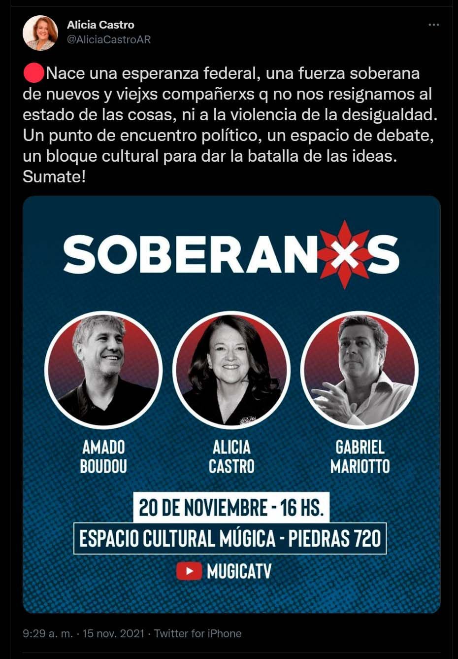 El partido político Soberanxs será lanzado oficialmente el sábado 20 de noviembre