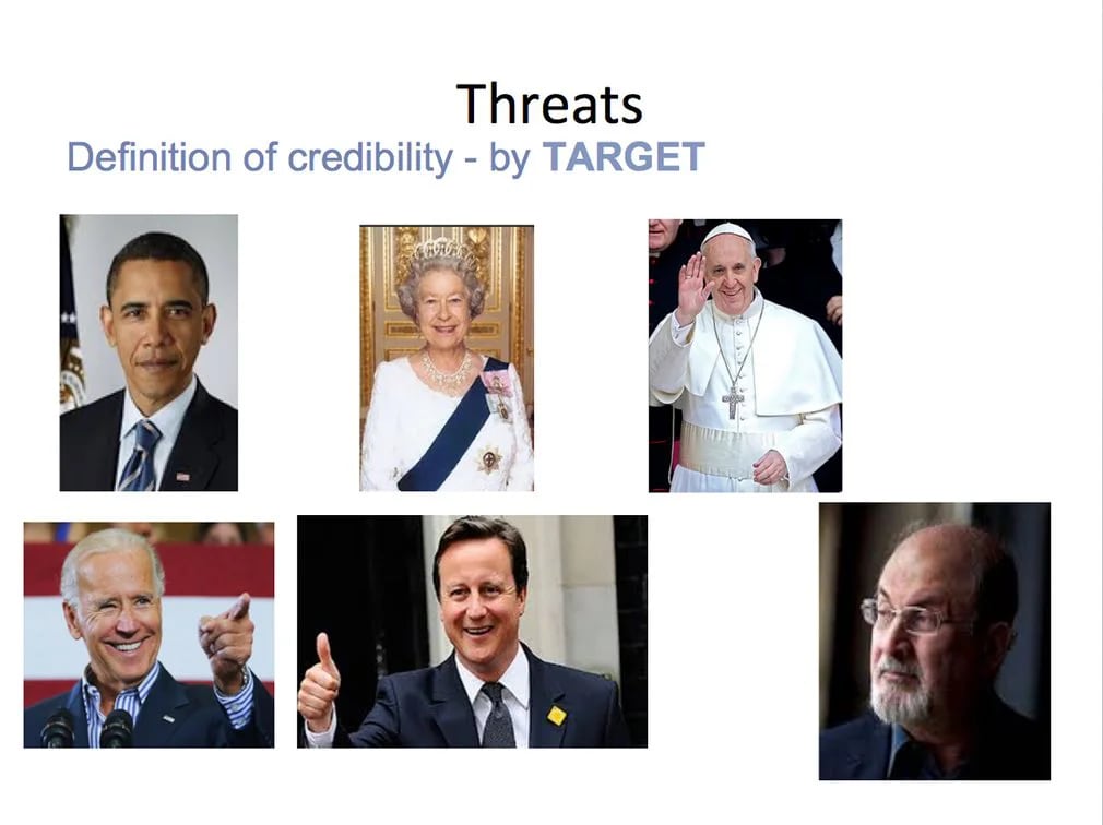Ejemplos puestos por Facebook de personalidades sujetas a amenazas creíbles (imagen: The Guardian)