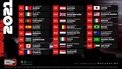 Calendario oficial de la competencia Fórmula 1 (Foto: Twitter/@mexicogp)