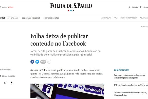 El anuncio de Folha de Sao Pualo publicado el jueves 8 de febrero de 2018