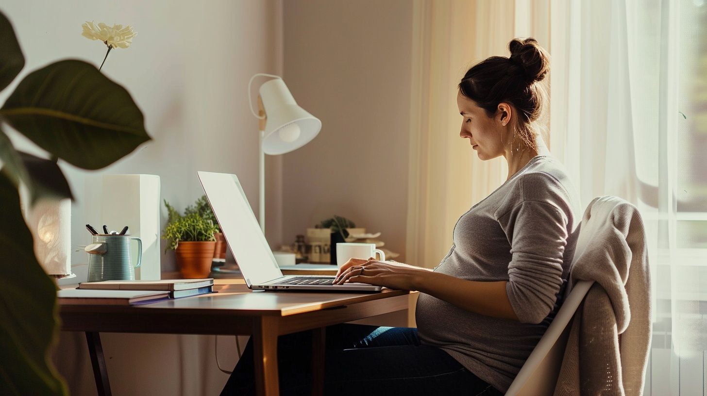 Una mujer embarazada sentada en su escritorio - (Imagen Ilustrativa Infobae)