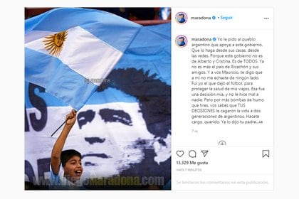 El posteo de Diego Maradona en redes sociales
