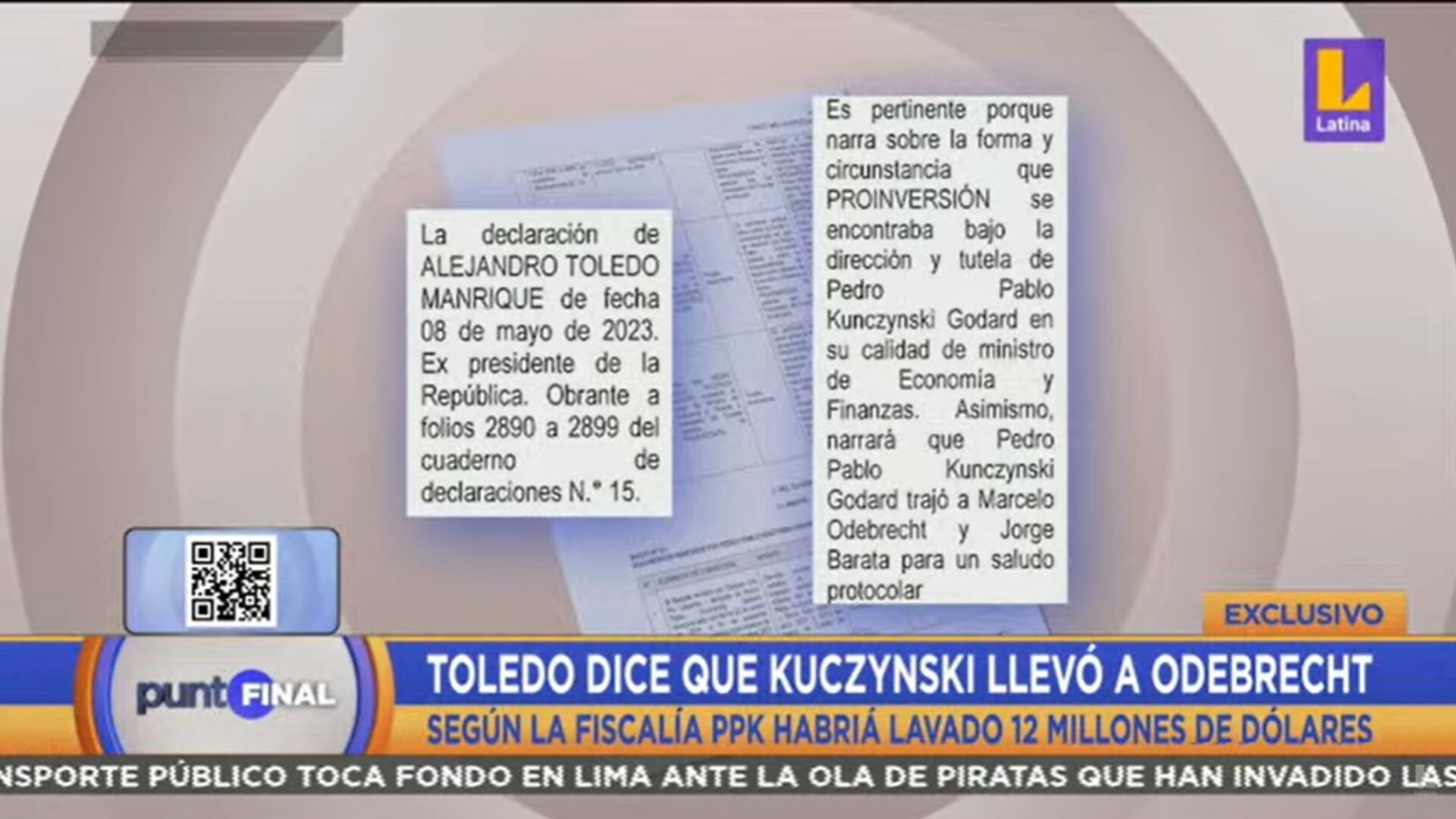 Declaraciones de Alejandro Toledo sobre la presentación de Jorge Barata y Marcelo Odebrecht.Foto: Punto Final