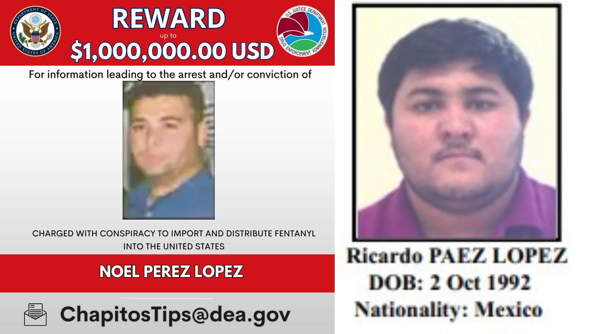Tanto Noel Perez como Ricardo Páez son familiares de El Chapo Guzmán. Ambos están involucrados en el tráfico de fentanilo (Foto: DEA)