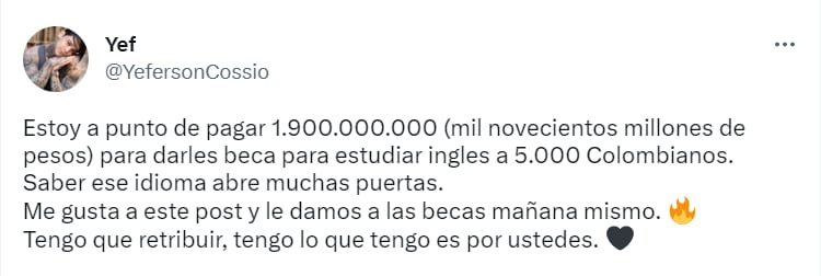 Yeferson Cossio confirmó que desea retribuirle a sus fans por el éxito que gracias a ellos ha conseguido. / @YefersonCossio