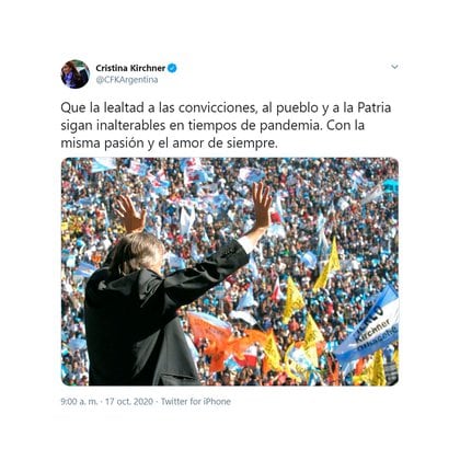 El tuit de la vicepresidente Cristina Kirchner