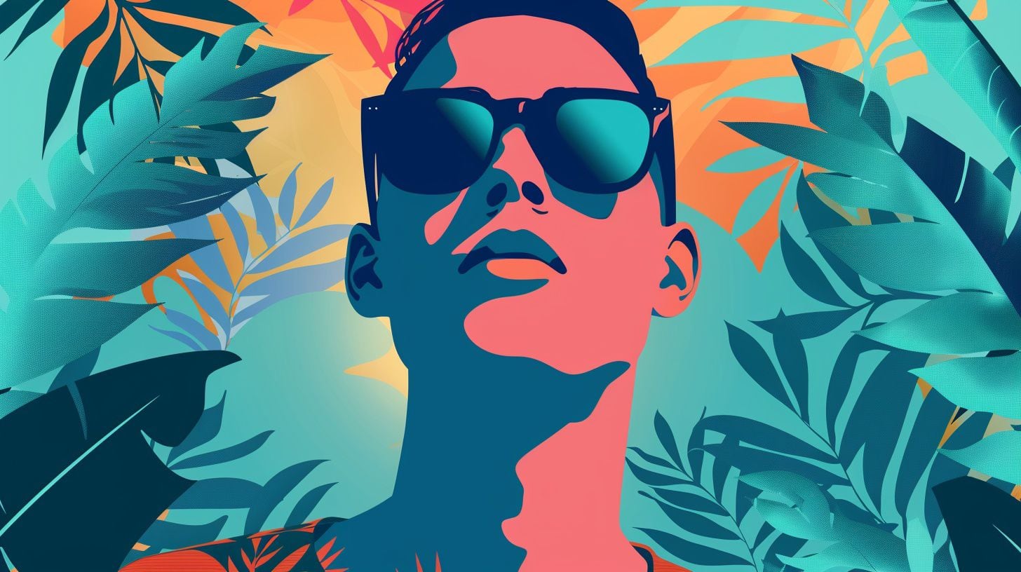 Ilustración colorida, persona con lentes de sol en un fondo tropical - (Imagen Ilustrativa Infobae)